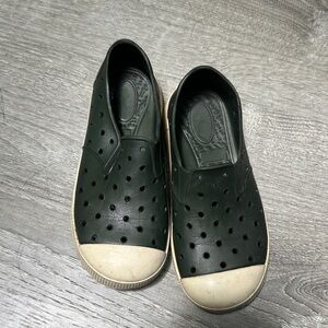 Dark Green Slip-On Shoes with White Soles